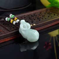 Natural Emerald Jade Zodiac Cattle Pendant Necklace Jewellery Fashion Accessories Hand-Carved Man Luck Amulet Sweater Chain