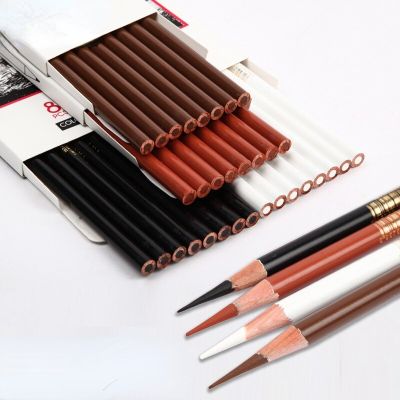 8 Pcs/box Professional Color Sketch Charcoal Pen White Black Brown Coffee Color Set Artist Grade Painting Pencil