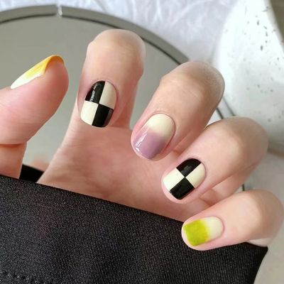 [COD] Color Gradient Checkerboard Dressing Nails Internet New Manicure Finished Fake Wholesale