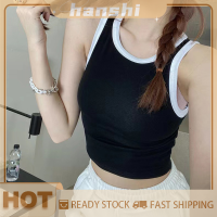 hanshi [2023 new HOT FASHION] lazlook เสื้อกล้ามผู้หญิงคอกลมแขนกุดเข้ารูปสีตัดกันฤดูร้อน