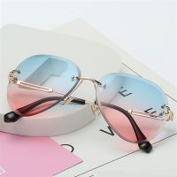 【hot】 UV400 Rimless Sunglasses Brand Designer Glasses Gradient Shades Cutting Lenses Ladies Frameless Metal Eyeglasses