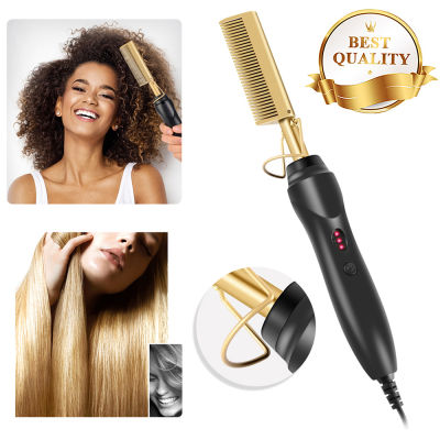 Hair Curler Iron flat Wet Dry Hair Straightener Curling heating Comb Straightening Brush Electric Hot Comb Titanium Alloy