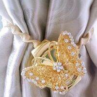 Golden Butterfly Magnet Curtain Hooks Buckle Clip Home Decor Alloy Spring Magnet Strap Crystal Curtain Belt Embrasse De Rideau