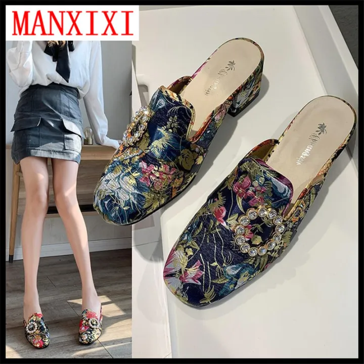 MANXIXI Fashion Mules Shoes Beautiful Flowers Pattern Sandals For Women  (35-39 Size) | Lazada Singapore