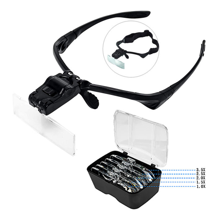 tkdmr-headband-glasses-magnifier-glass-led-ioupes-5-individual-interchangeable-lens-for-tool-repair-soldering-reading-jeweler