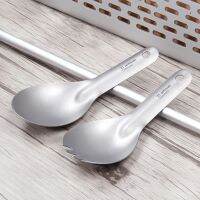 （glistening shop） ② ช้อนส้อมตั้งแคมป์กลางแจ้ง SporkTablewareHiking ForkShort Handle Soup Spoon