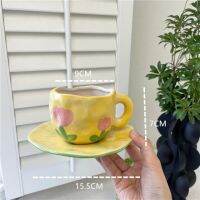 【☑Fast Delivery☑】 wentuj ชุดแก้วกาแฟเซรามิคลายสก็อตสีชมพูแบบย้อนยุคเครื่องประดับโฮมออฟฟิศชุดถ้วยน้ำชานมยามบ่ายพร้อมถาดใส่เครื่องดื่ม
