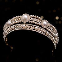 【YF】 KMVEXO Luxury Gold Color Crystal Pearls Bridal Tiaras Crown Rhinestone Pageant Diadem 2021 Headbands Wedding Hair Accesspries