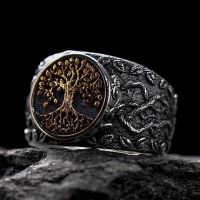 Fashion Man Ring Luxury Domineering Two-color Carved Tree of Life Ring Wedding Engagement Ring Party Jewelry Birthday Gift