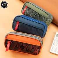 ✌❅ Double Zipper Camouflage Canvas Large capacity pencil case Boys pencil Bag School Stationery Bag Student Pen Two Layers Storage