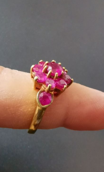 แหวนพลอยทับทิมแท้น้ำงาม-ตัวเรือนทำจากเงินชุดทองไมครอน-ขนาดวงไซส์-54-สวยงามมาก