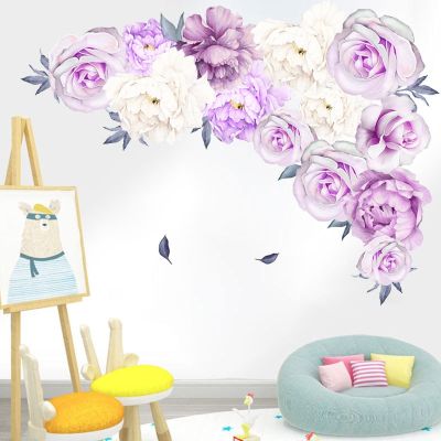 Purple Peony Wall Stickers Self Adhesive Murals Plant Flowers Wall Decals For Living Room Kids Rooms Girls Bedroom Home Decor