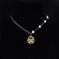 2023 Butterfly Flower Hollow Heart Pearl Stainless Steel Neckalce Women Gold Color Round Choker Necklaces Jewelry Gifts N1410S04