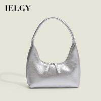 IELGY กระเป๋าถือสีเคลือบกระเป๋าแบบหนีบแขนเสี้ยวสีเงิน,กระเป๋าถือแฟชั่นนิชกระเป๋าเล็กมินิที่นิยมกระเป๋าถือดีไซเนอร์