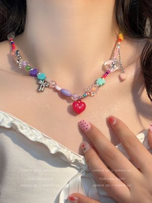 ﺴ✸◆ Dopamine Colorful Beaded Necklace Pendant Clavicle Chain Spice Accessories