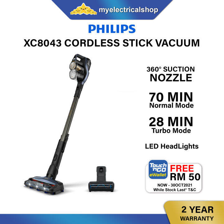 Philips XC8043 Cordless Stick Vacuum Cleaner 360 degree suction nozzle