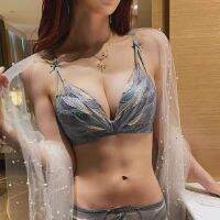 【XX】Sexy Lace Embroidered Underwear Womens No Steel Ring Adjustable Anti-sagging Bra Small Chest Gathered Comfortable Black Bra Set