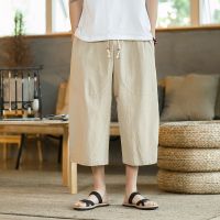 [COD] cropped mens thin section linen casual Chinese style loose large size harem trendy beach