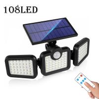 Outdoor Lighting Solar Powered LED Wall Lamp Motion Sensor Street Light Waterproof Spotlight 3 Heads Floodlight Garden Reflector Power Points  Switche