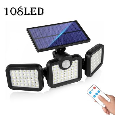 Outdoor Lighting Solar Powered LED Wall Lamp Motion Sensor Street Light Waterproof Spotlight 3 Heads Floodlight Garden Reflector Power Points  Switche