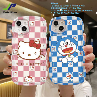 JieFie เคสโทรศัพท์รูปการ์ตูนเฮลโลคิตตี้ใหม่สำหรับ iPhone 6 6 Plus 6S 6S Plus 7 7Plus 8 8 Plus X XS XR XS MAX 11 Pro Max 12 12 Pro Max 13 13 Pro 13 Pro 13 Pro 13 Pro 13 Pro 14 14 Pro 14 Plus 14 Pro Max โดราเอมอนน่ารักขอบลอน TPU มีสไตล์กันกระแทก