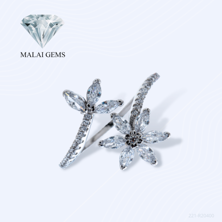 malai-gems-แหวนเพชร-แหวนดอกไม้-เงินแท้-925-เคลือบทองคำขาว-ประดับเพชรสวิส-cz-รุ่น-221-r20400-แถมกล่อง