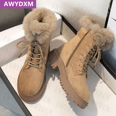 Women Warm Snow Boots 2022 Winter Non-slip Short Plush Lace-up Hiking Oxford Shoes Casual Faux Suede Buckle Fur Womens Boots