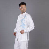 Original high end mens embroidery dragon Wing Chun Tai Chi Bamboo fiber training clothes Spring Summer Chinese Kungfu Perform