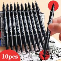 10Pcst Twin Tip Permanent Marker Pen Oily Waterproof Ink Thin Nib Crude Black Blue Red 0.5mm 1mm paper Drawing Logistics Glass Drawing Painting Suppli