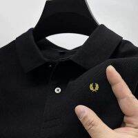 PERRY authentic mens high-end t-shirt polo shirt summer new business pure cotton wheat ear embroidery T-shirt solid color Authentic British