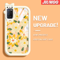 JIUMOO เคสสำหรับ OPPO A52 A92 A72 4G เคสภาพวาดสีน้ำมันแฟชั่นลายดอกไม้สีสันสดใสน่ารักเคสเลนส์กล้องถ่ายรูปแบบนิ่มสัตว์ประหลาดน้อยซิลิโคนโปร่งใสเคสป้องกันกันกระแทกแบบใสง่าย