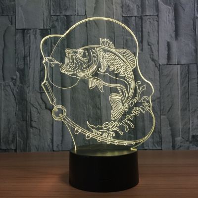 3D Fishing Led Night Light 7 Color Changing 3D Fish Table Desk Lamp Lighting Children Bedroom Toys Xmas New Year Kids Gifts