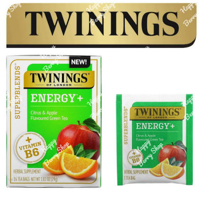 ⭐ Twinings ⭐Superblends Energy+Vitamin B6 Citrus&amp;Apple Flavoured Green Tea ชาทไวนิงส์ ชาสมุนไพรสูตรเพื่อสุขภาพ Superblends Collection แบบกล่อง16ซอง ชาอังกฤษ นำเข้าจากต่างประเทศ