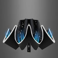 106cm Automatic Folding Umbrella Reflective Stripe LED Light Windproof Reverse Umbrella 10 Ribs Sun Protection Umbrellas