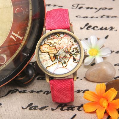【July hot】 AliExpress Best Selling Rotating Small Airplane Second Hand Map Denim Canvas Mens and Womens Watches