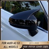 2Pcs Side Car Rearview Mirror Cover Caps For Audi A3 S3 RS3 8V TFSI TDI Mirror Tools Case Glossy/Carbon Fiber Style 2013-2020