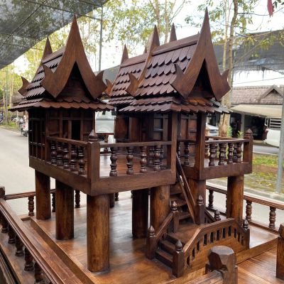 (ตรงปก) ศาลพระภูมิไม้สัก สูง 62 ซม. (ไม่รวมเสา) ศาลตายาย บ้านไม้ทรงไทย เรือนไทย บ้านเรือนไทย Spirit House ล้านนา บ้านไม้ฉลุ ไม้สักเชียงใหม่