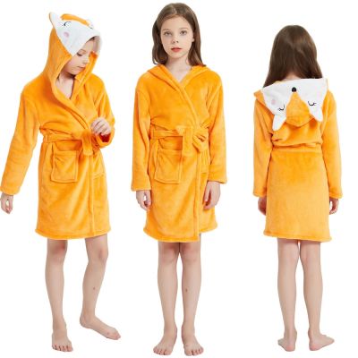[Xiaoli clothing] ฟ็อกซ์เด็กเสื้อคลุมอาบน้ำ Nightgown เสื้อคลุมที่อบอุ่นฤดูหนาว U Nisex ยูนิคอร์นชุดนอนสีเหลืองน่ารักเด็กสัตว์สักหลาดเสื้อคลุมอาบน้ำชุดนอน