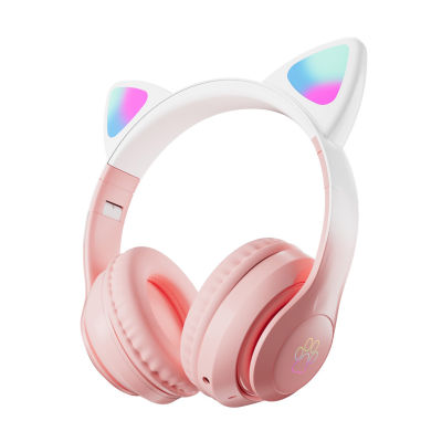 Wireless Bluetooth-compatible Headphone Cute Cat Ear Gradient Color Luminous Head-mounted Gaming Headset