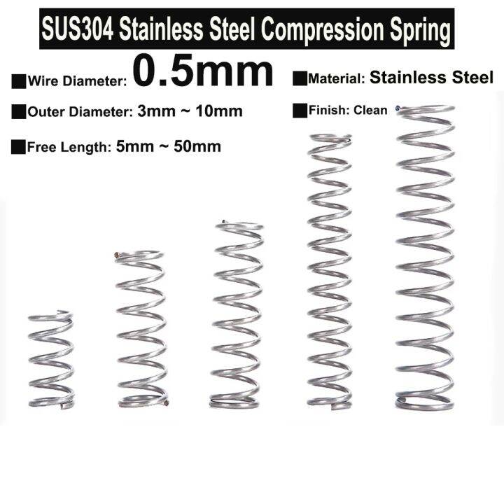 10Pcs Wire Diameter 0.5mm SUS304 Stainless Steel Compression Spring OD