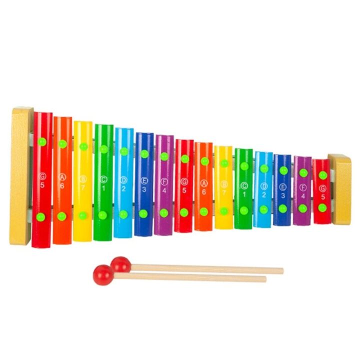 ระนาดของเด็กทำจากไม้15เสียงเปียโนเครื่องดนตรีของเล่น2ค้อน