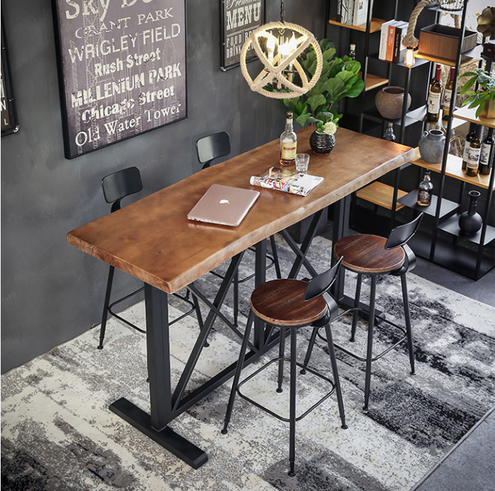 Solid wood partition bar table commercial log natural edge high table