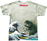 Folcart Godzilla T-Shirt Ukiyoe Japanese Traditional Print Wagara Japan Limited Gray (XL)