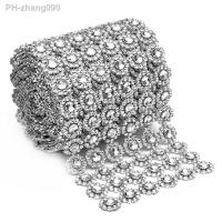 Silver Diamond Flower Shape 4 quot;x 1 Yard Mesh Wrap Roll Rhinestone Crystal Ribbon