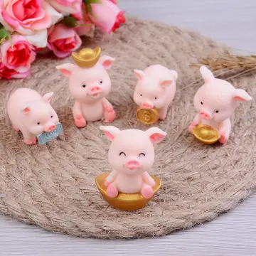 10/5pcs Kawaii Mini Resin Pig Cartoon Pigs Miniatures Terrarium Figurines  Luminous Ornaments Car Home Decoration Accessories