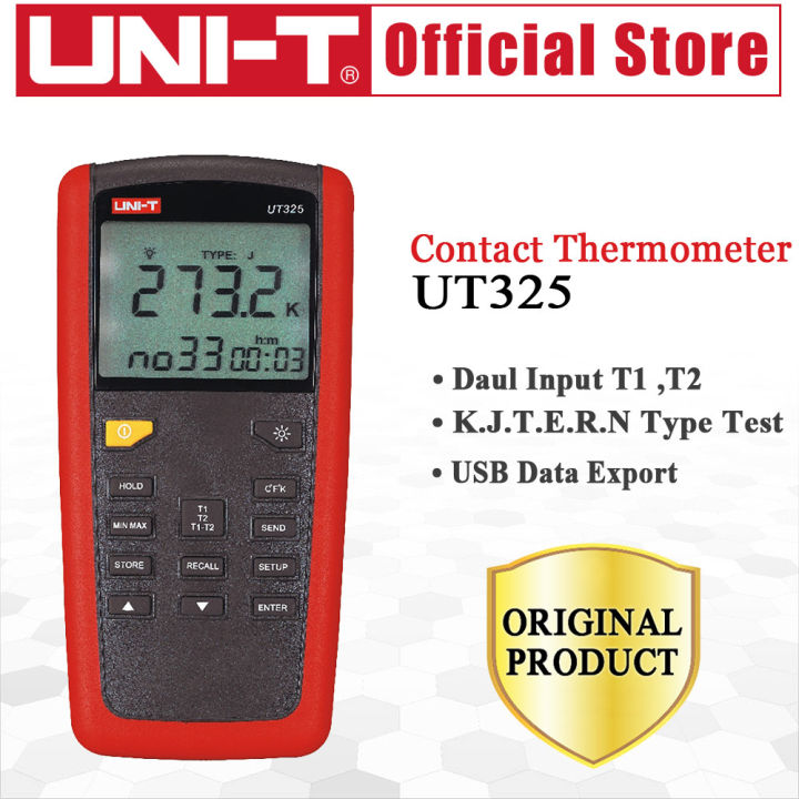 เครื่องวัดอุณหภูมิ-uni-t-แบบสัมผัส-ut325-ut321เครื่องวัดอุณหภูมิอุตสาหกรรม2ch-การทดสอบการบันทึกข้อมูล-k-j-t-e-r-s-s-n