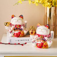 Ceramic Maneki Neko Lucky Cat Home Decor Waving Hand Cat Feng Shui Ceramic Fortune Cat Statue Kawaii Room Decor Accessories