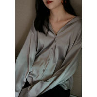 Spot parcel post2020 Autumn New Korean Style Versatile Gentle Top Loose Lapel Long Sleeves Shirt Women Mercerizing Satin Wholesale