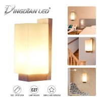 {ItalyNest shop}Dingdian โคมไฟผนังไม้จริง LED,E27ไฟแบ็คดรอปเป่าลม LED ข้างเตียงนอนตกแต่งห้องนั่งเล่นนอร์ดิกระเบียงทางเดินแบบเรียบง่าย