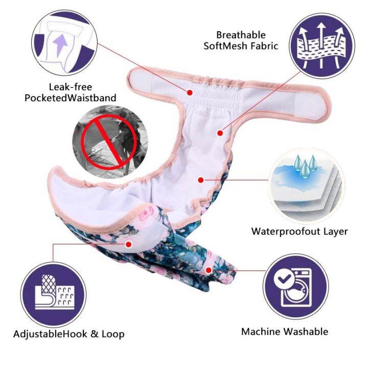 ปรับผ้าอ้อมสุนัขหญิงนำมาใช้ใหม่ล้างทำความสะอาดได้ผ้าอ้อมสุนัขสำหรับขนาดเล็กกลางดอกไม้แบบสุนัขชุด-cutey-อุปกรณ์สัตว์เลี้ยง